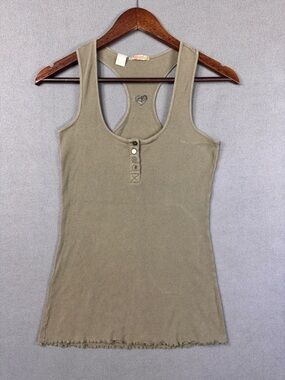 Princy by Jessica Simpson Y2K Olive Green Ribbed Henley Racerback Tank Top, XS